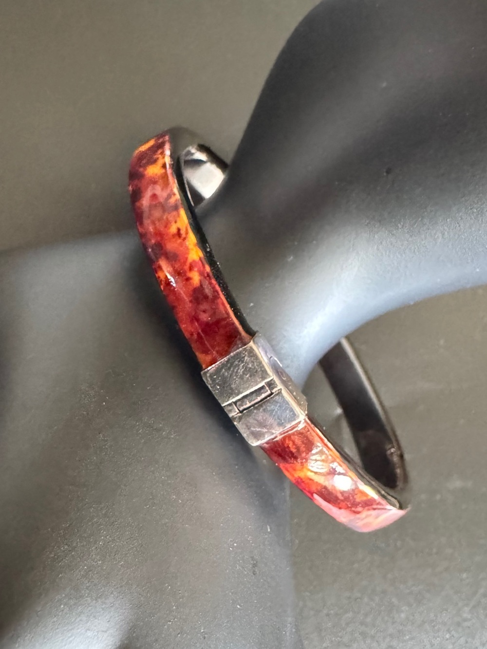 Milor Italy‎ Tortoise Shell 925 Sterling Silver Hinged Bangle Bracelet